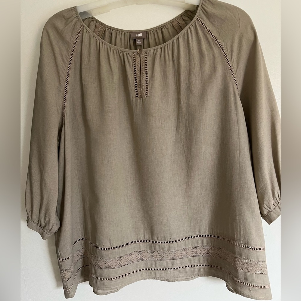 Taupe linen peasant top